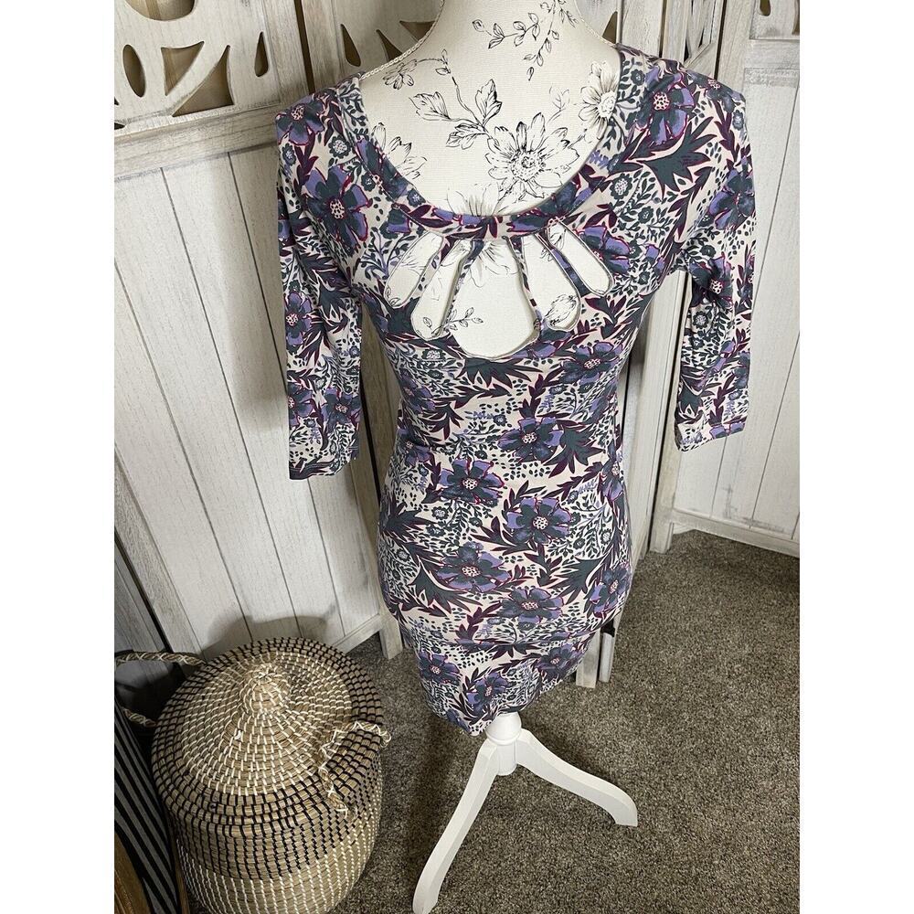 FREE PEOPLE Intimately Womens Floral Bodycon Mini Dress Keyhole Neckline Small - Picture 4 of 6
